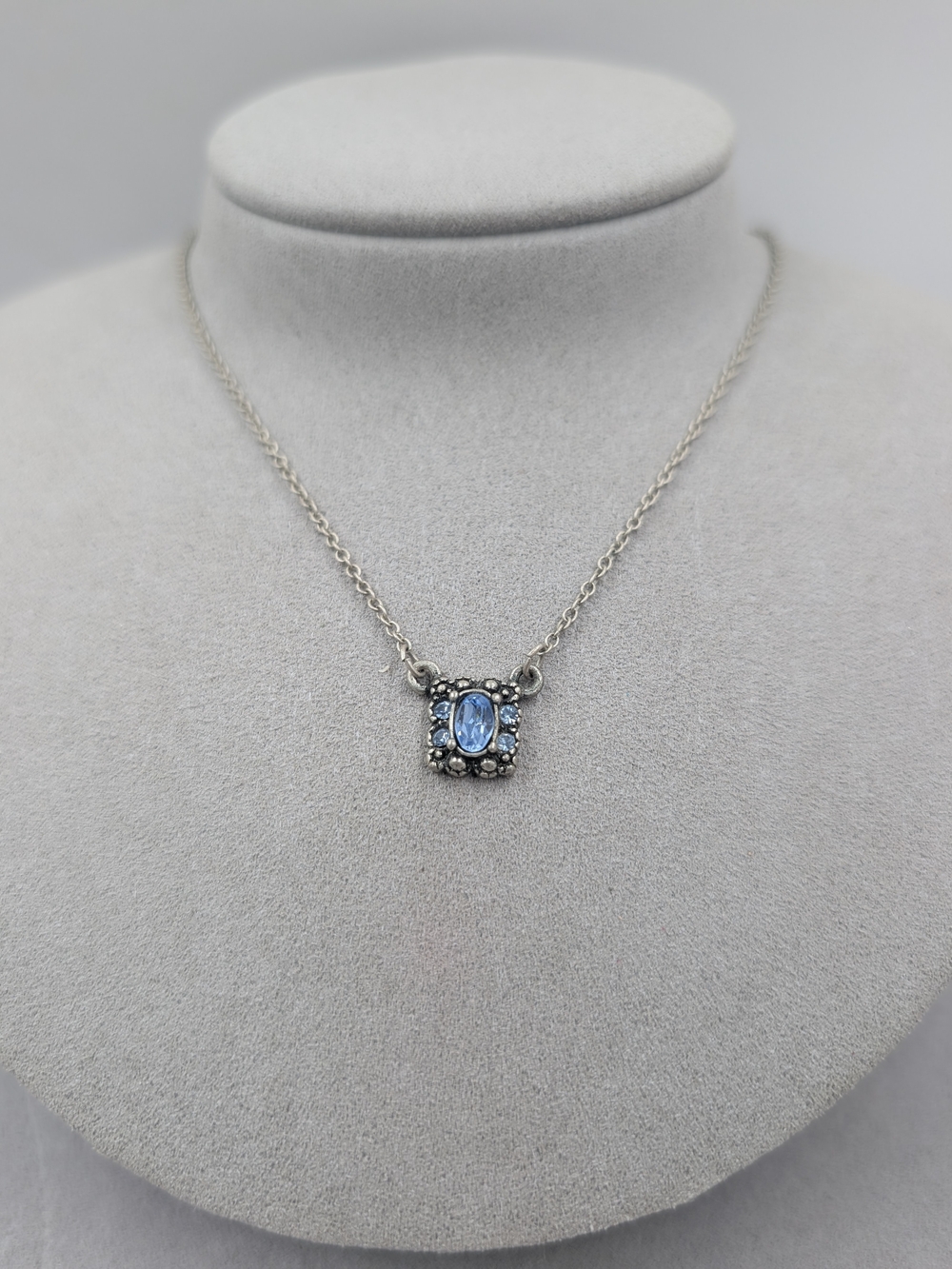 LC Lauren Conrad Blue Rhinestone Square Pendant Necklace | M146